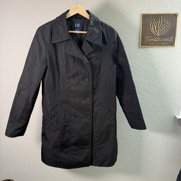 GAP Jackets & Blazers - GAP Women Double Breasted Trench Coat Black Polyester Size Small